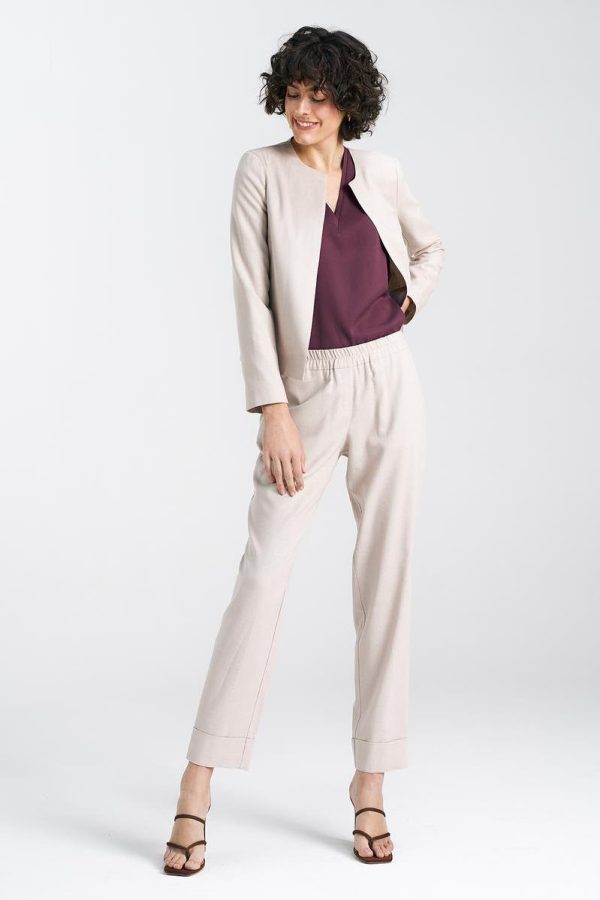 Beige Jacket in Jackets, Vests For Women with Cotton, Len and Viscose