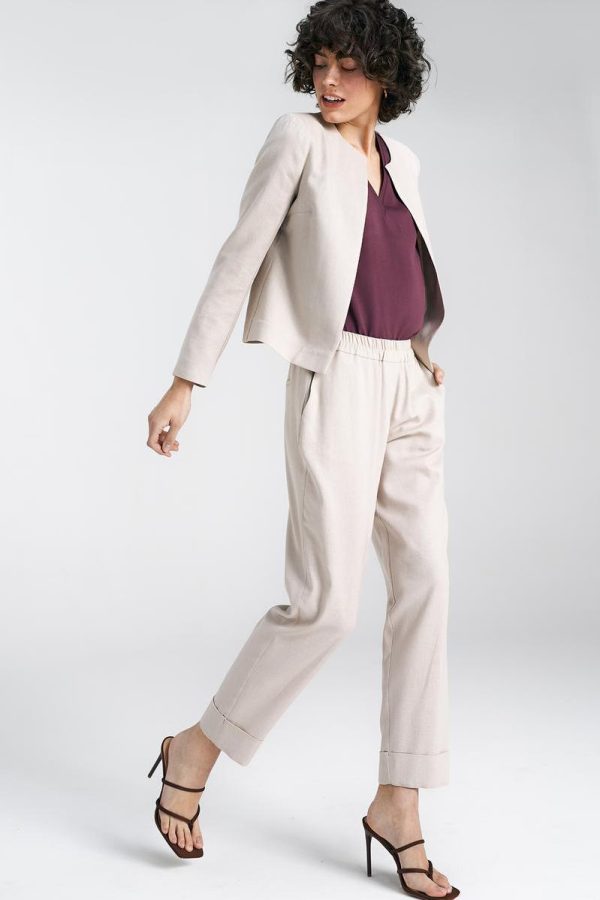 Beige Jacket in Jackets, Vests For Women with Cotton, Len and Viscose