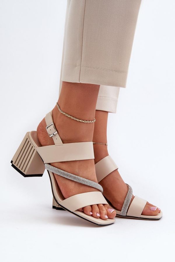 Beige Heel Sandals in Sandals & Flip-Flops For Women with Fabric, Footbed and Heel Height