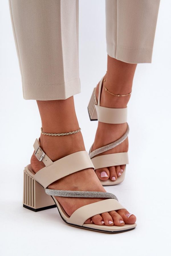 Beige Heel Sandals in Sandals & Flip-Flops For Women with Fabric, Footbed and Heel Height