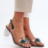 1025280.jpg Green Heel Sandals in Sandals & Flip-Flops For Women with Fabric, Footbed and Heel Height