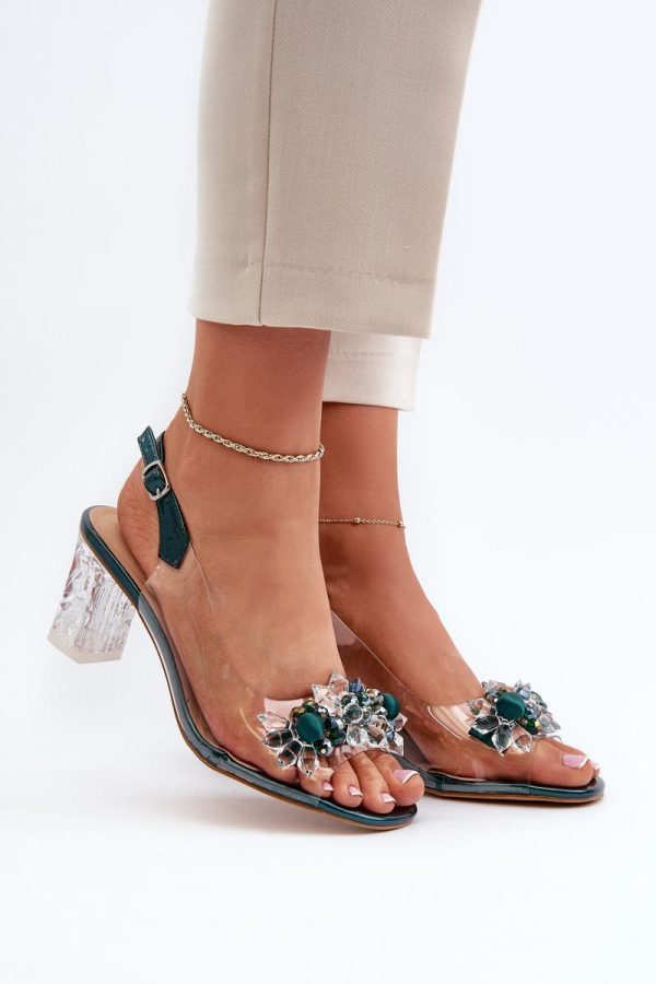 Green Heel Sandals in Sandals & Flip-Flops For Women with Fabric, Footbed and Heel Height