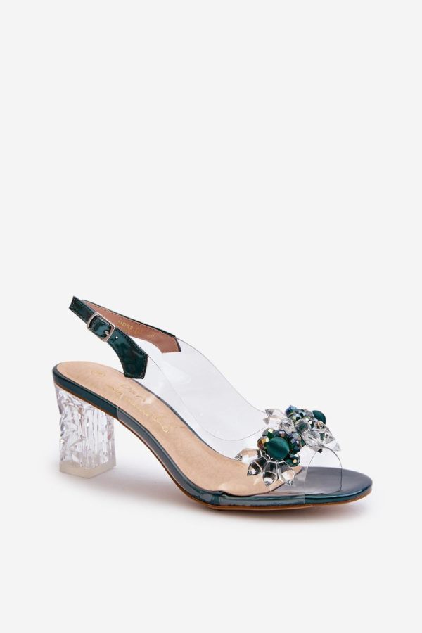 Green Heel Sandals in Sandals & Flip-Flops For Women with Fabric, Footbed and Heel Height