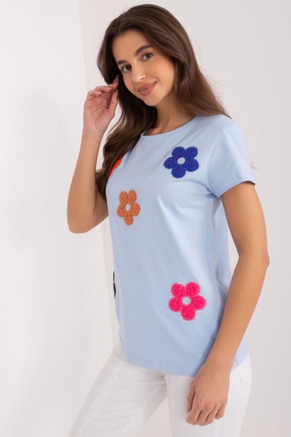 Blue Blouse in Women`s Blouses, Tunics with Cotton and Spandex