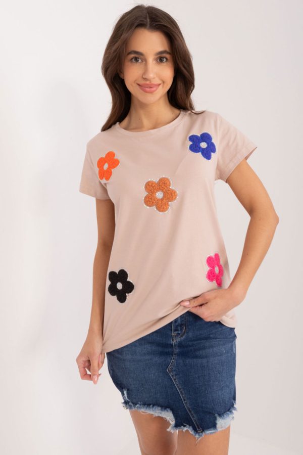 Beige Blouse in Women`s Blouses, Tunics with Cotton and Spandex