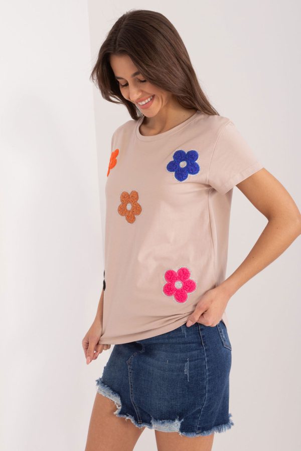 Beige Blouse in Women`s Blouses, Tunics with Cotton and Spandex