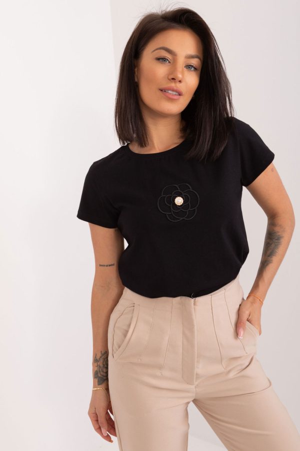 Black Blouse in Women`s Blouses, Tunics with Cotton and Spandex