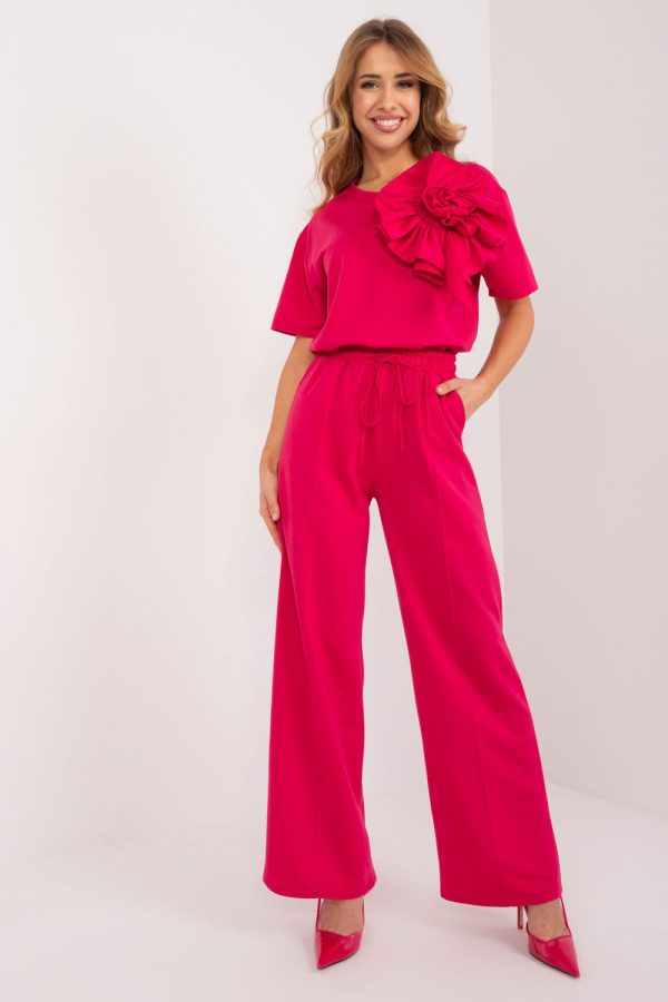 Pink Women Trousers in Pants, Trousers, Shorts with Cotton, Spandex and Polyester