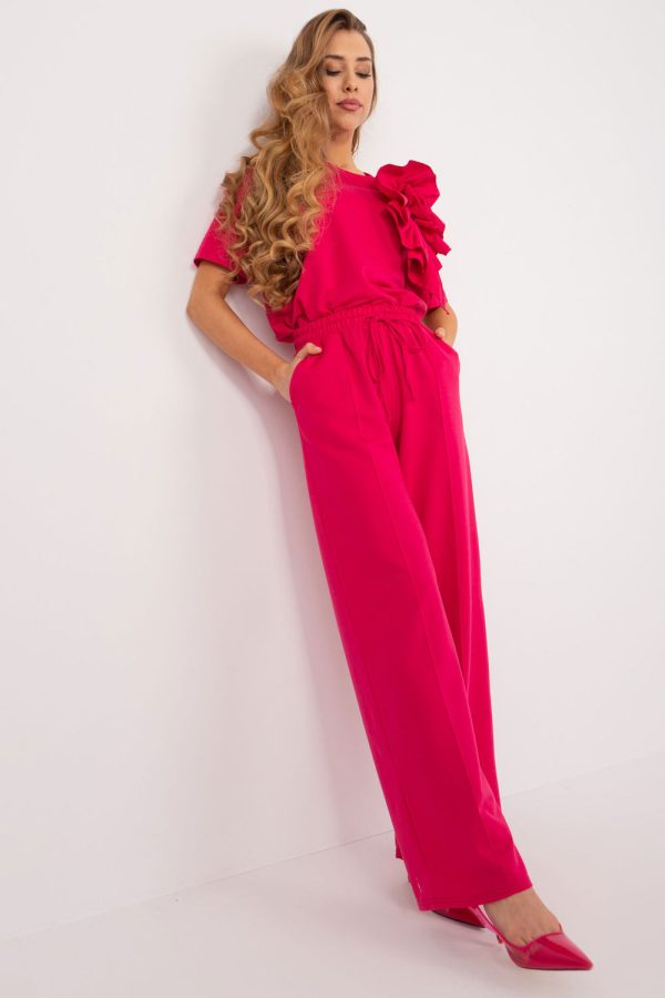 Pink Women Trousers in Pants, Trousers, Shorts with Cotton, Spandex and Polyester