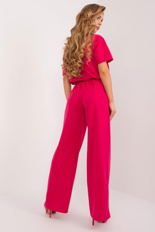 Pink Women Trousers in Pants, Trousers, Shorts with Cotton, Spandex and Polyester