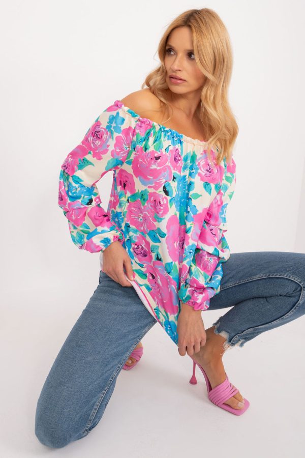 Blue Blouse in Women`s Blouses, Tunics with Polyester and Viscose