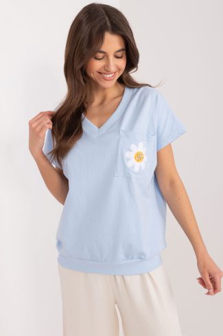 Blue Blouse in Women`s Blouses, Tunics with Cotton and Spandex