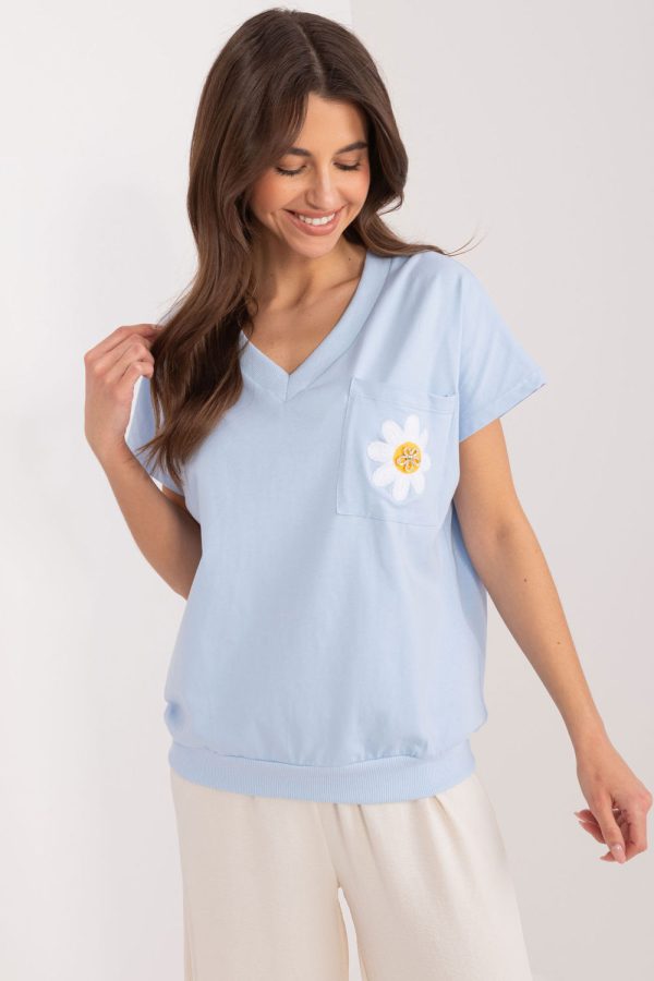 Blue Blouse in Women`s Blouses, Tunics with Cotton and Spandex