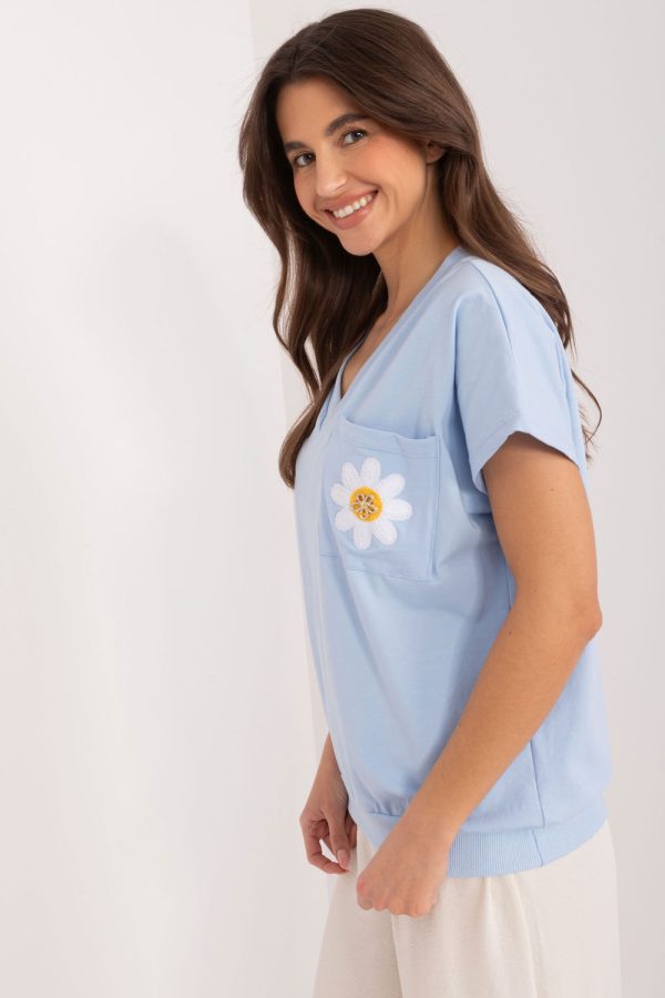 Blue Blouse in Women`s Blouses, Tunics with Cotton and Spandex