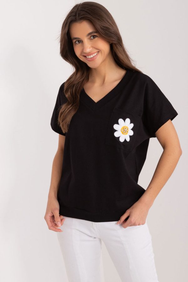 Black Blouse in Women`s Blouses, Tunics with Cotton and Spandex