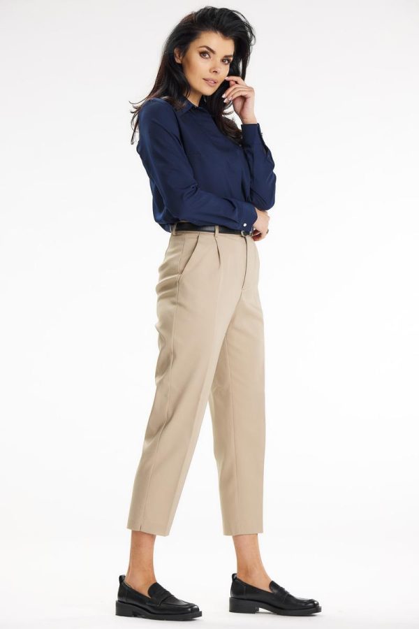Navy Blue Long Sleeve Shirt in Shirts For Women with Spandex and Polyester