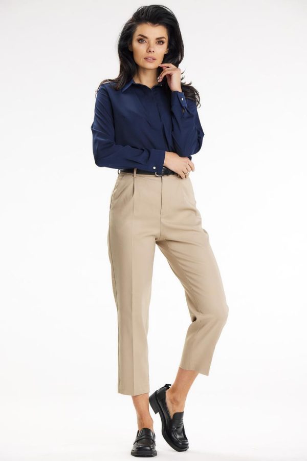 Navy Blue Long Sleeve Shirt in Shirts For Women with Spandex and Polyester