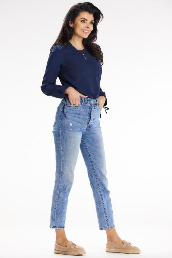 Navy Blue Blouse in Women`s Blouses, Tunics with Spandex and Polyester