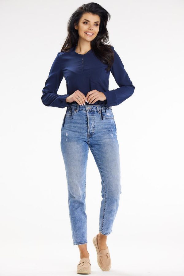 Navy Blue Blouse in Women`s Blouses, Tunics with Spandex and Polyester