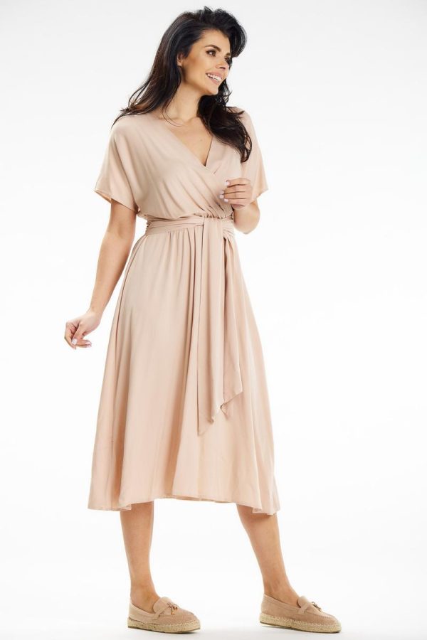 Beige Daydress in Day Dresses with Spandex and Viscose