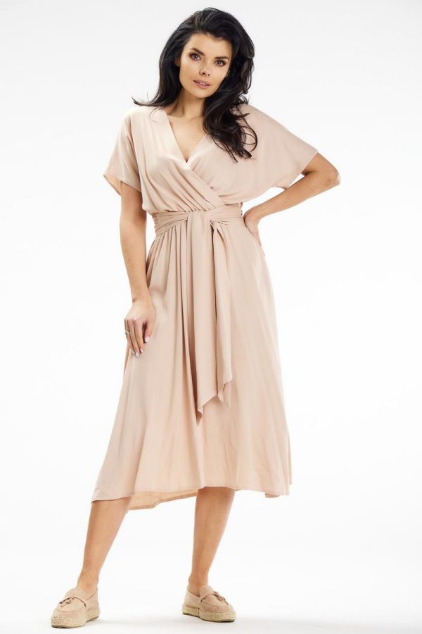 Beige Daydress in Day Dresses with Spandex and Viscose