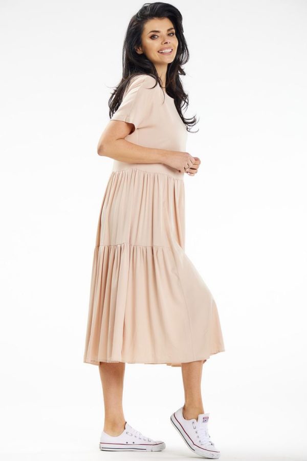 Beige Daydress in Day Dresses with Spandex and Viscose