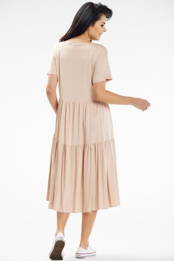 Beige Daydress in Day Dresses with Spandex and Viscose