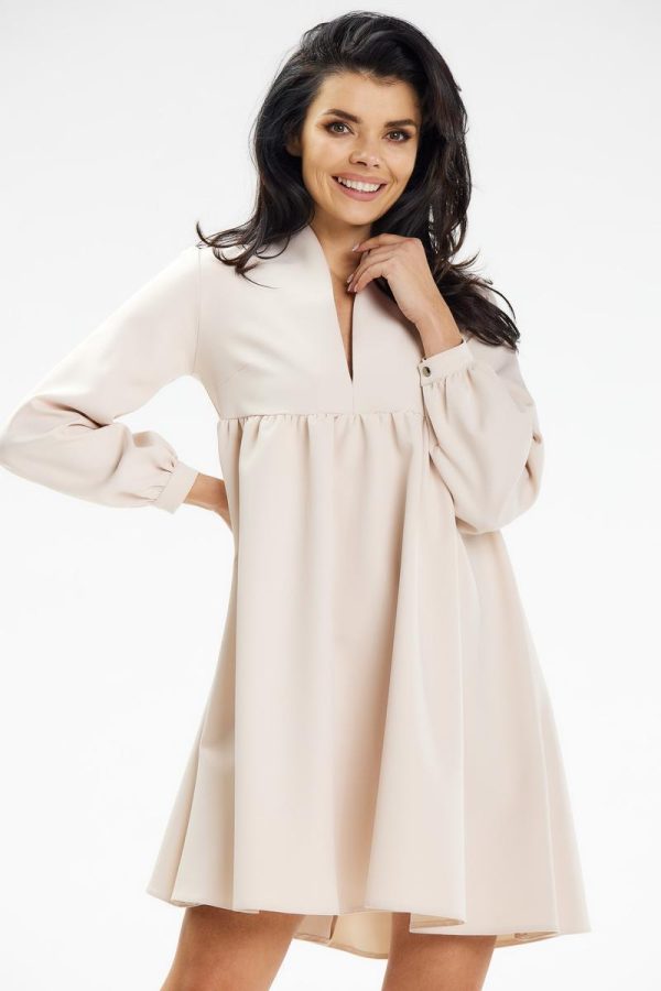 Beige Daydress in Day Dresses with Spandex and Polyester
