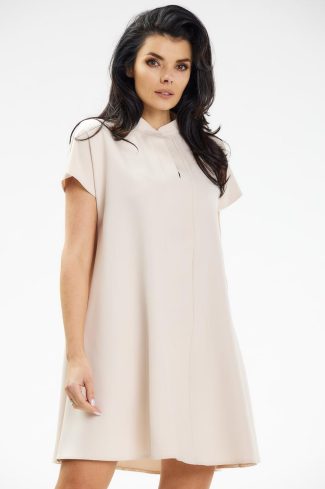 Beige Daydress in Day Dresses with Spandex and Polyester