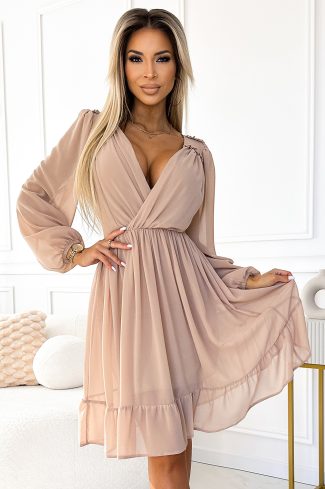 Beige Cocktail Dress in Formal Dresses, Cocktail Dresses with Spandex and Polyester