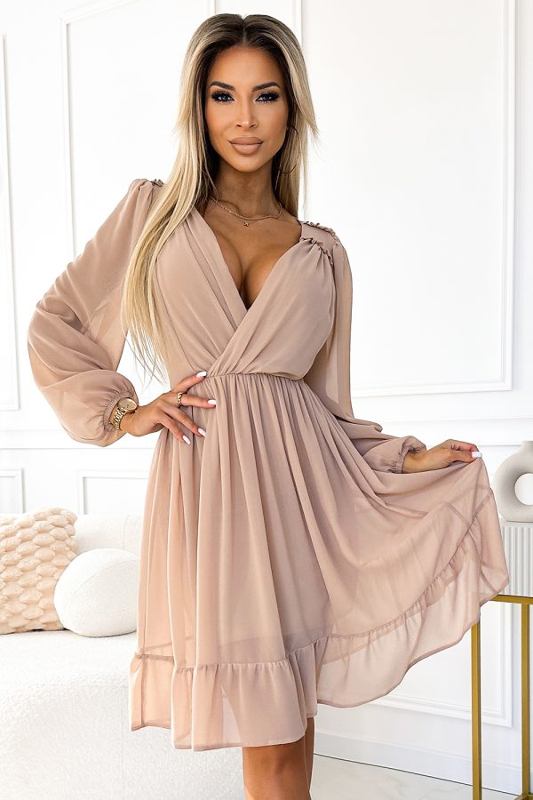 Beige Cocktail Dress in Formal Dresses, Cocktail Dresses with Spandex and Polyester