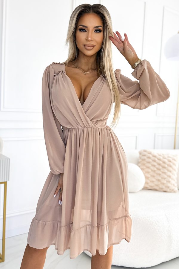 Beige Cocktail Dress in Formal Dresses, Cocktail Dresses with Spandex and Polyester
