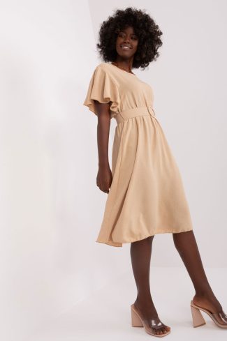 Beige Daydress in Day Dresses with Spandex and Viscose
