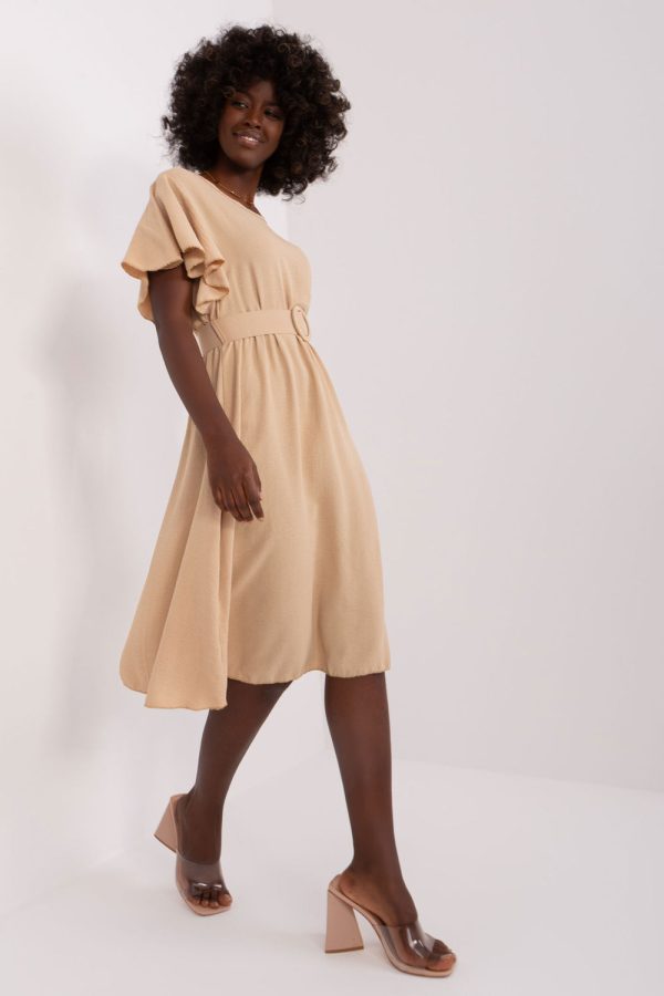 Beige Daydress in Day Dresses with Spandex and Viscose