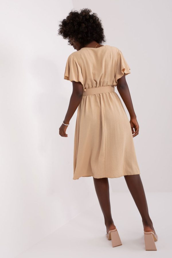 Beige Daydress in Day Dresses with Spandex and Viscose