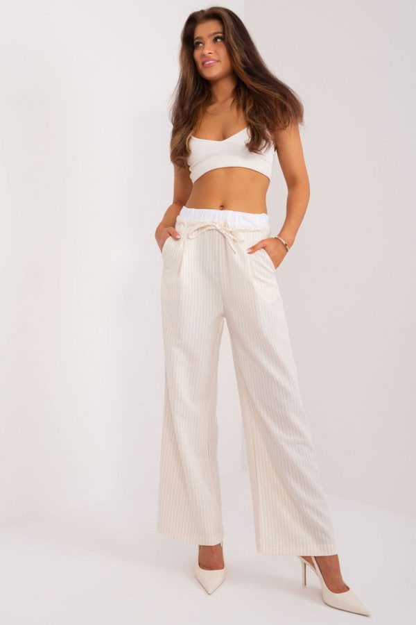 Beige Women Trousers in Pants, Trousers, Shorts with Spandex, Polyester and Viscose