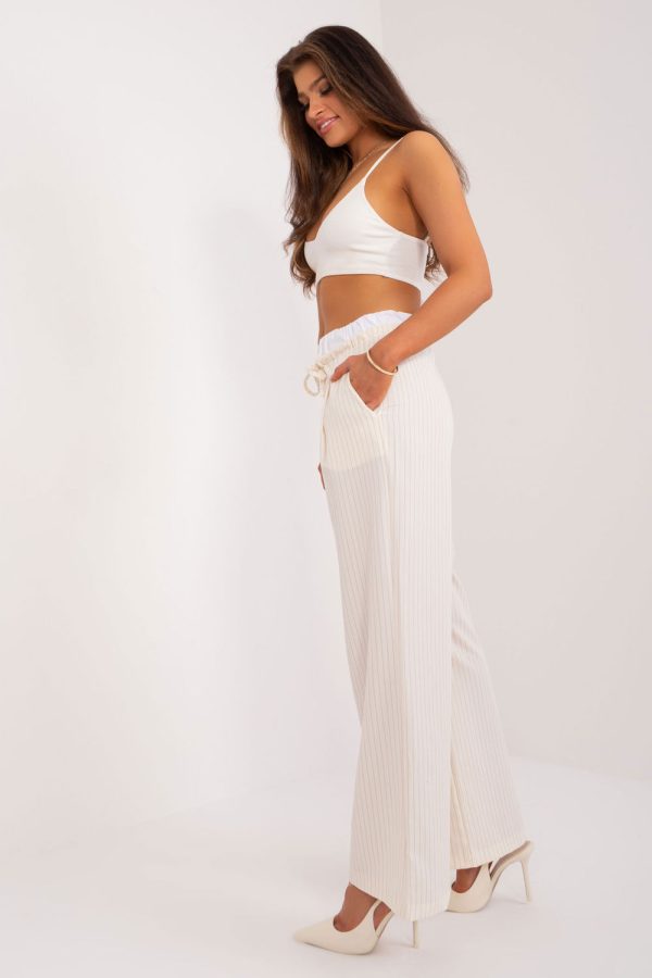 Beige Women Trousers in Pants, Trousers, Shorts with Spandex, Polyester and Viscose