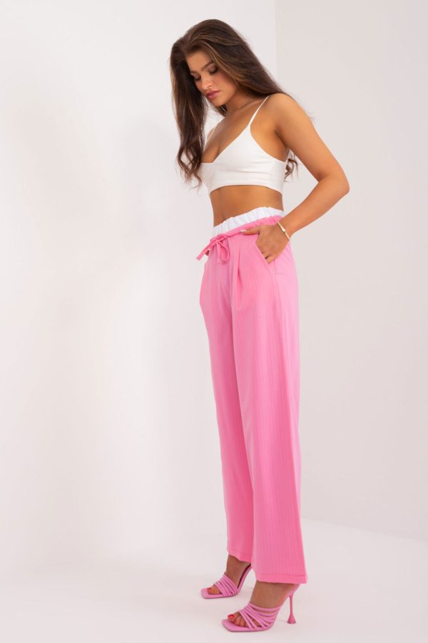 Pink Women Trousers in Pants, Trousers, Shorts with Spandex, Polyester and Viscose