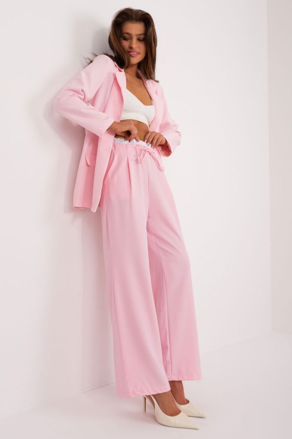 Pink Women Trousers in Pants, Trousers, Shorts with Spandex, Polyester and Viscose