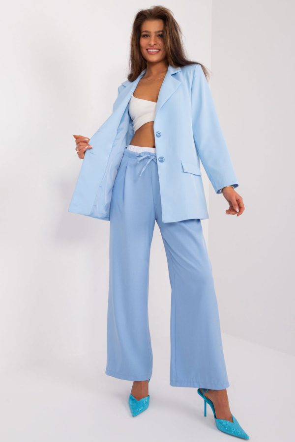 Blue Women Trousers in Pants, Trousers, Shorts with Spandex, Polyester and Viscose