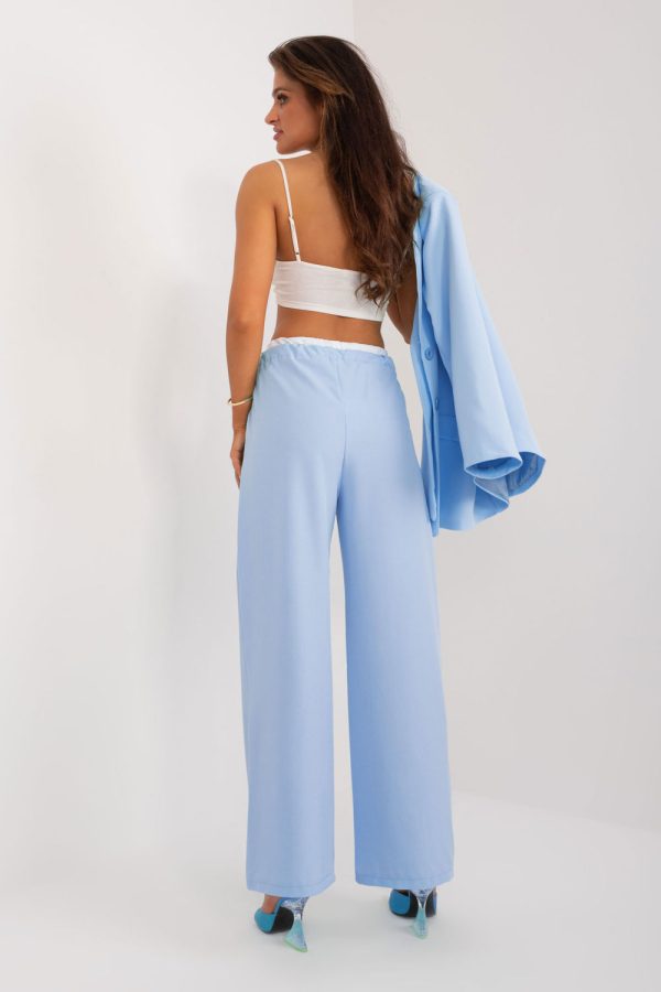 Blue Women Trousers in Pants, Trousers, Shorts with Spandex, Polyester and Viscose