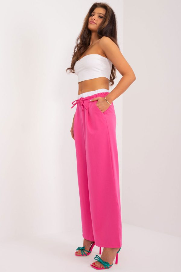Pink Women Trousers in Pants, Trousers, Shorts with Spandex, Polyester and Viscose