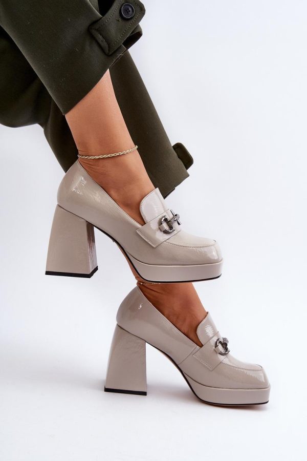 Grey Heeled Low Shoes...Fabric, Footbed, Upper Height, Heel Height and Platform Height