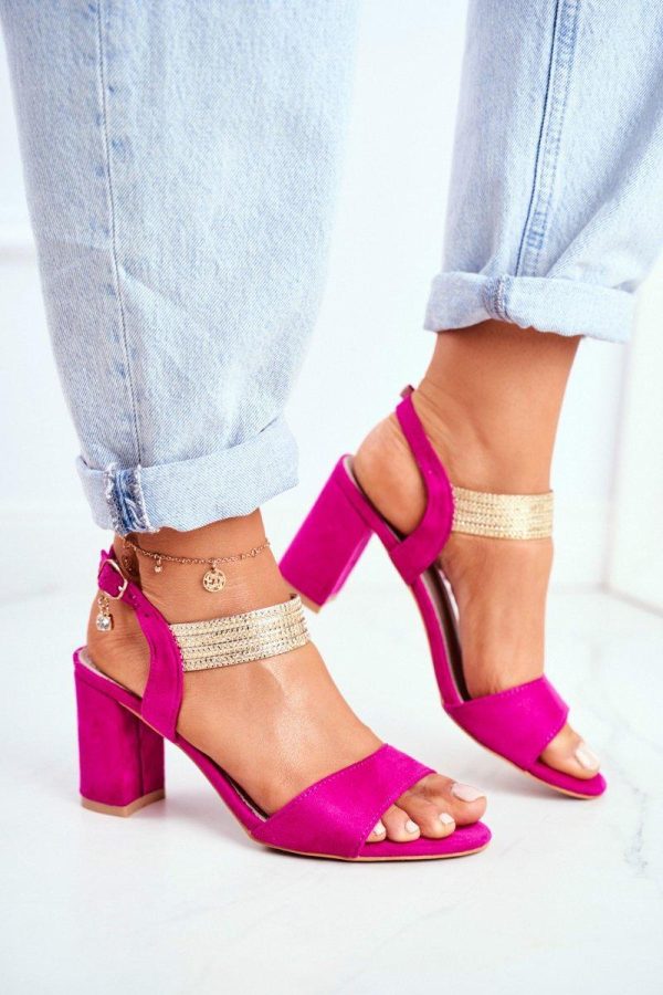 Pink Heel Sandals in Sandals & Flip-Flops For Women with Fabric, Footbed and Heel Height