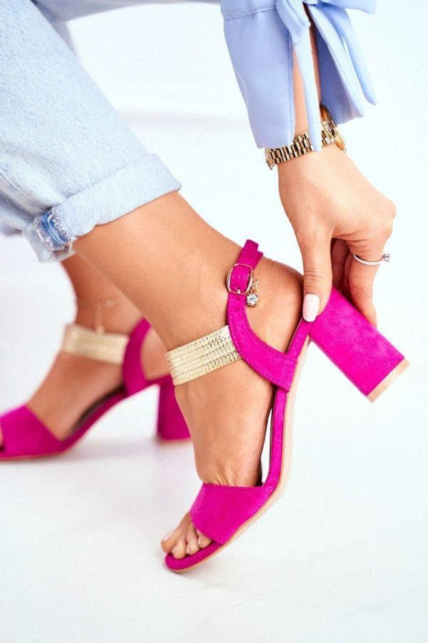 Pink Heel Sandals in Sandals & Flip-Flops For Women with Fabric, Footbed and Heel Height