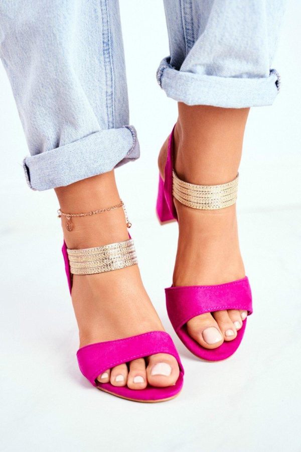 Pink Heel Sandals in Sandals & Flip-Flops For Women with Fabric, Footbed and Heel Height