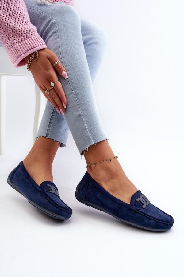 Navy Blue Mocassin in Moccasins, Loafers with Fabric, Footbed, Upper Height and Sole Height