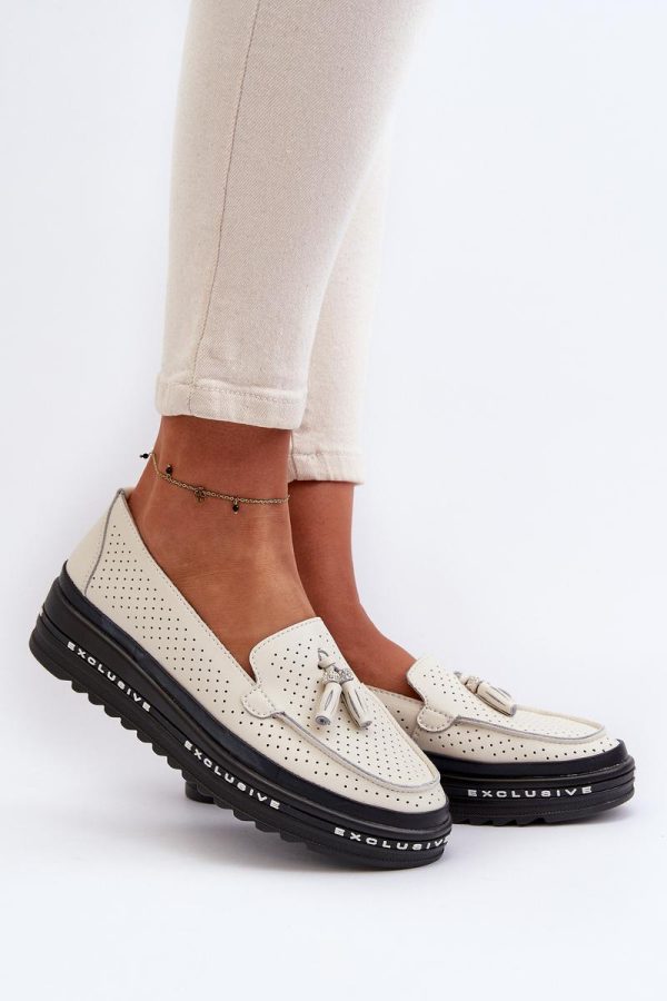 Beige Mocassin in Moccasins, Loafers with Fabric, Footbed, Upper Height and Platform Height
