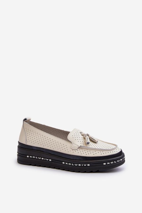 Beige Mocassin in Moccasins, Loafers with Fabric, Footbed, Upper Height and Platform Height
