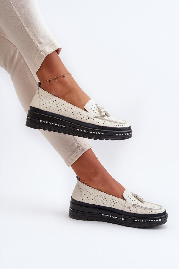 Beige Mocassin in Moccasins, Loafers with Fabric, Footbed, Upper Height and Platform Height